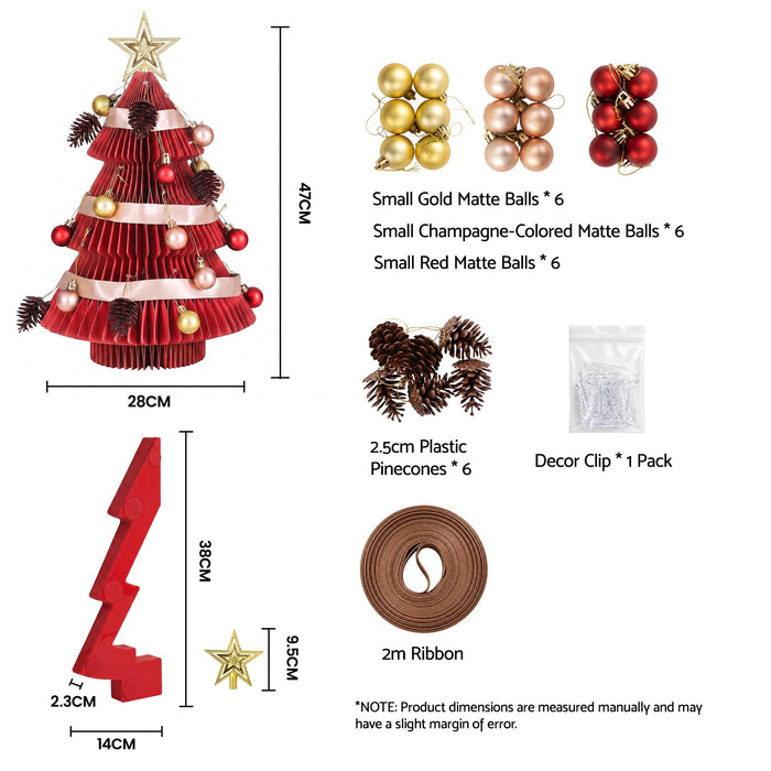 Jingle Jollys Paper Christmas Tree 47CM w/ Star Topper Xmas Decoration Tabletop Red DIY Ornament Set