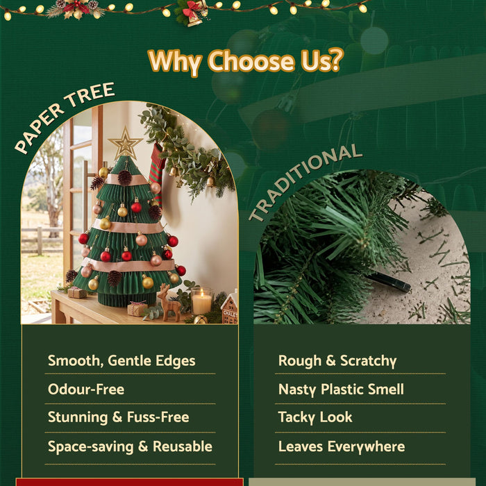 Jingle Jollys Paper Christmas Tree 61CM w/ Star Topper Xmas Decor Tabletop Green DIY Ornament Set