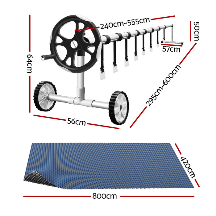 Aqua Buddy Pool Cover 600 Micron 8x4.2m w/ Roller 5.55m Swimming Pools Black Solar Blanket