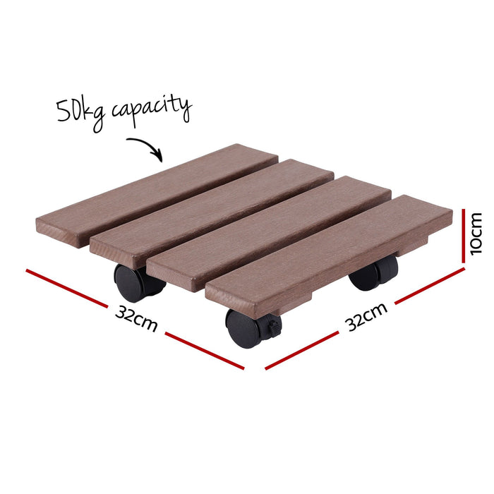 Gardeon 2PC Plant Carts HDPE Plant Caddy With Lockable Wheels Rolling Brown