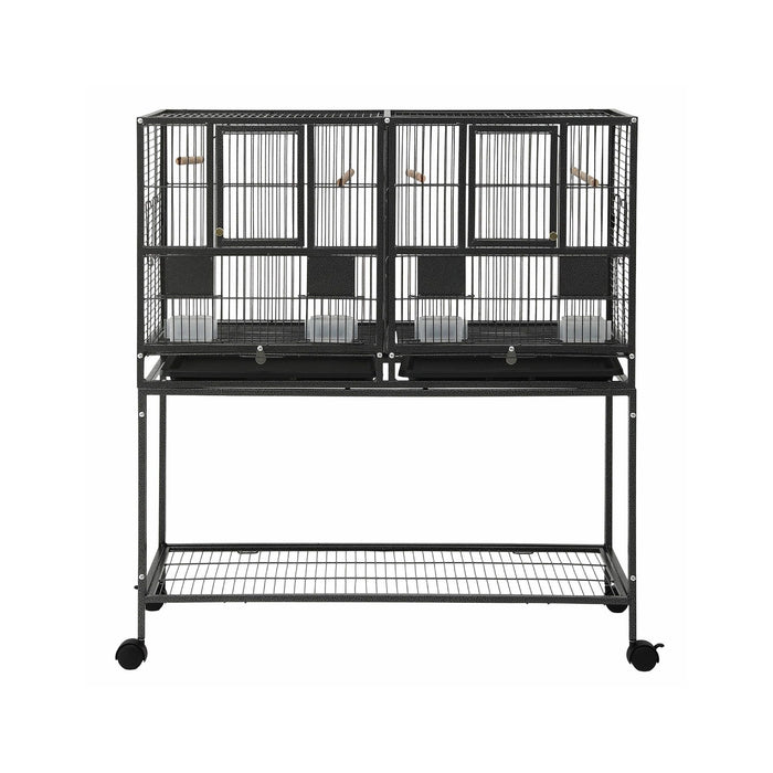 i.Pet 106cm 2-in-1 Bird Cage Aviary with Divider Parrot Budgie Wheels Black