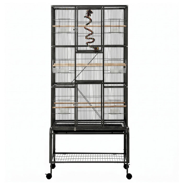 i.Pet 176cm 3-Tier Large Bird Cage Aviary with Ladder Parrot Budgie Wheels Black