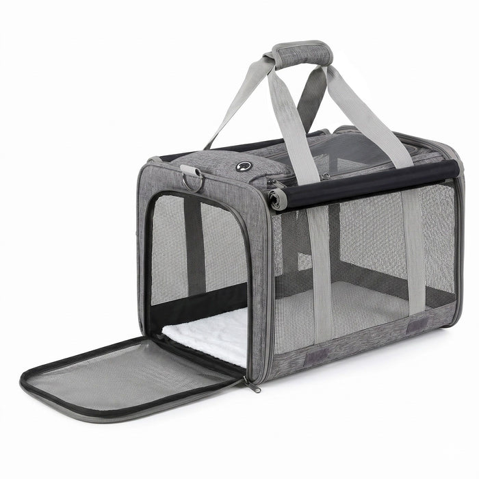 i.Pet Pet Carrier Bag Foldable Dog Cat Durable Crate Travel Cage Portable Car Kennel Grey