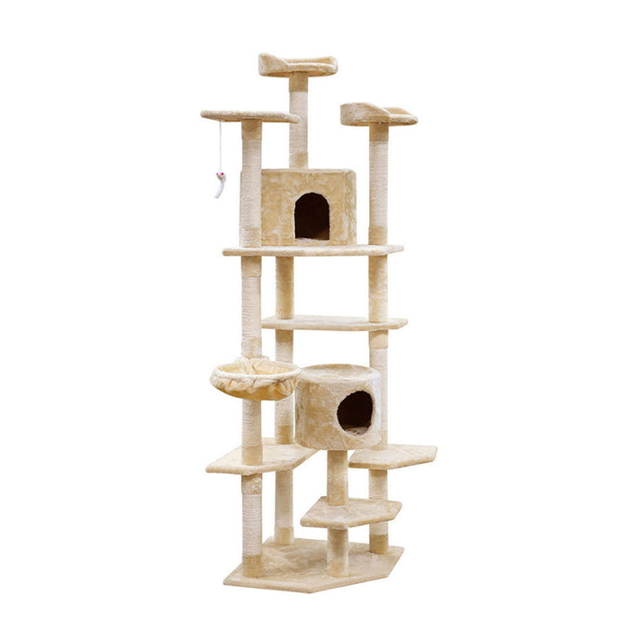 i.Pet Cat Tree 203cm Tower Scratching Post Scratcher Condo Trees House Bed Beige