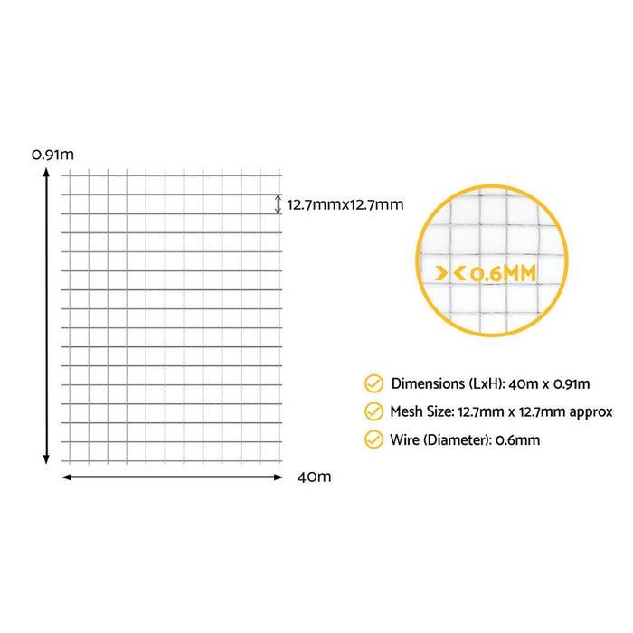 i.Pet Poultry Chicken Fence Pet Netting Wire Mesh Roll Duck Goose Coop 40Mx0.91M