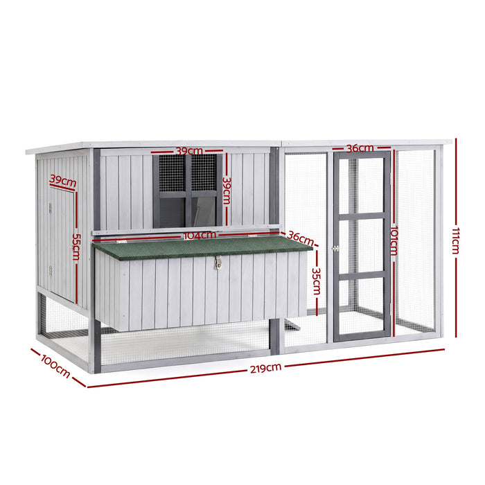 i.Pet Chicken Coop 219cm Rabbit Hutch Poultry Cage Outdoor Enclosure Wood