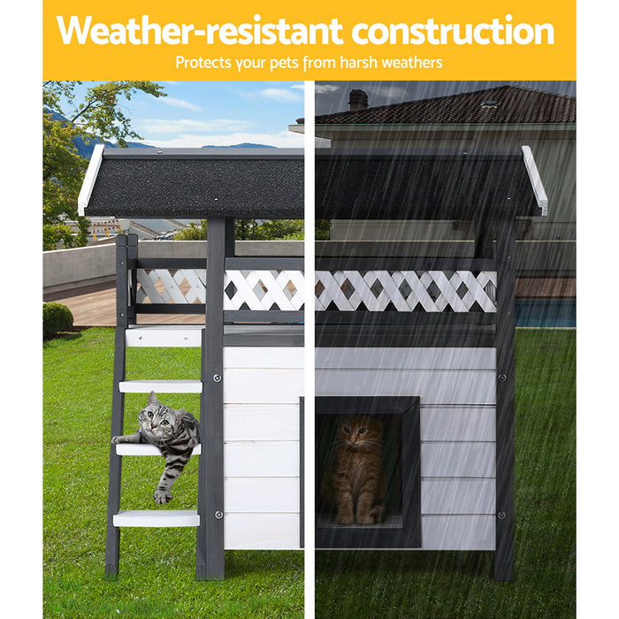 i.Pet Outdoor Cat House Shelter 77cm x 50cm x 73cm Rabbit Hutch Wooden Condo Small Outdoor Cat House