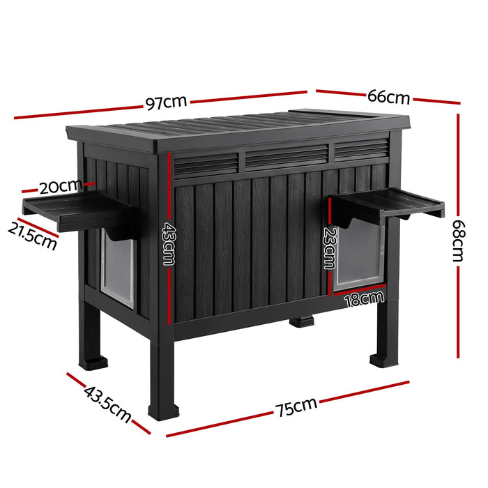 i.Pet Outdoor Cat House Pet Kennel Enclosure Cat Shelter Condo Rabbit Hutch Black
