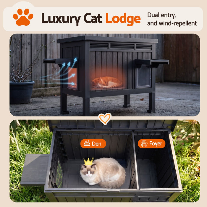 i.Pet Outdoor Cat House Pet Kennel Enclosure Cat Shelter Condo Rabbit Hutch Black