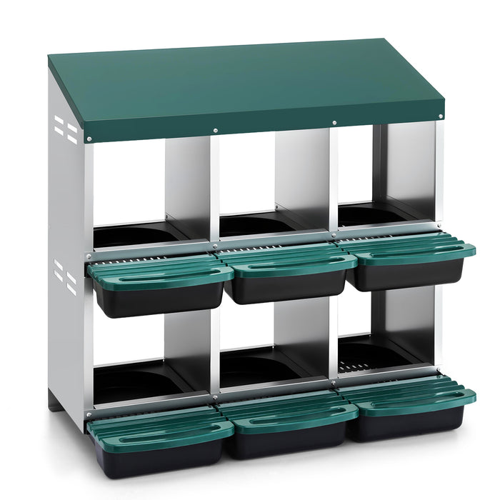 i.Pet Chicken Nesting Box Roll Away Metal Nesting Box Wall Mounted 6 Holes Green