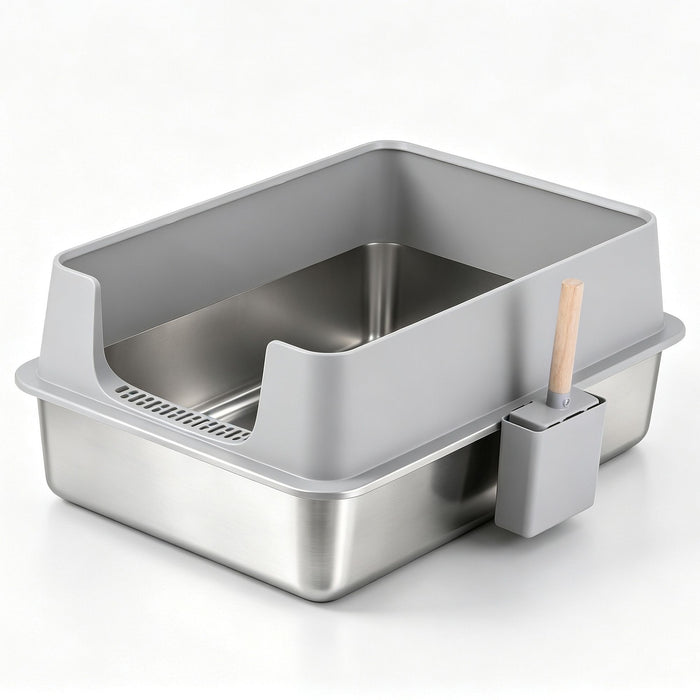 i.Pet XXL Cat Litter Box Stainless Steel Jumbo Semi-Enclosed Pet Kitty Toilet Grey