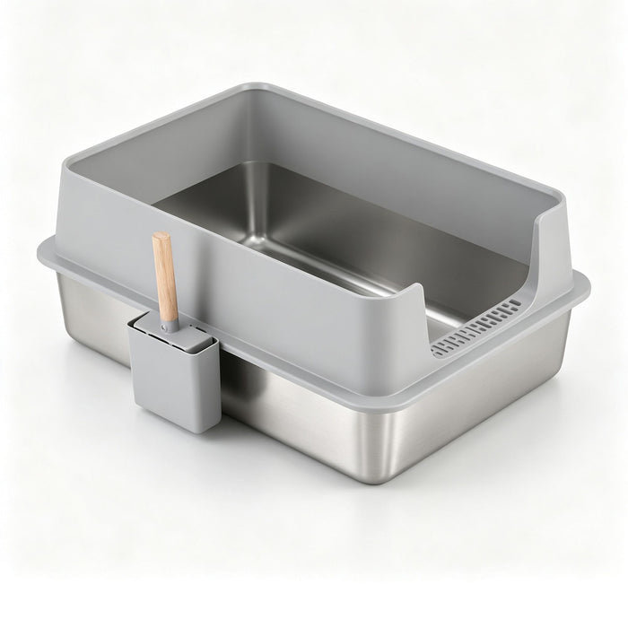 i.Pet XXL Cat Litter Box Stainless Steel Jumbo Semi-Enclosed Pet Kitty Toilet Grey