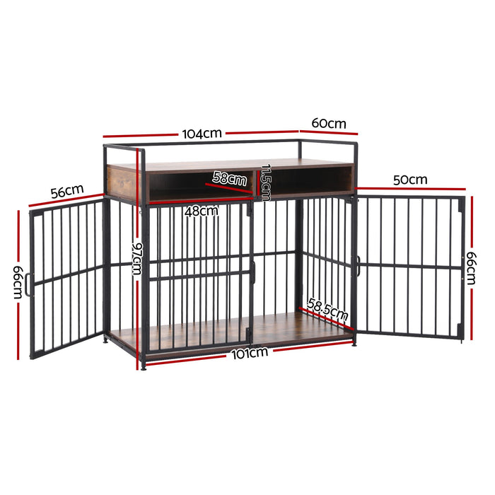 i.Pet 2-in-1 Wooden Dog Crate 104cm Pet Cage Furniture End Table Storage Black