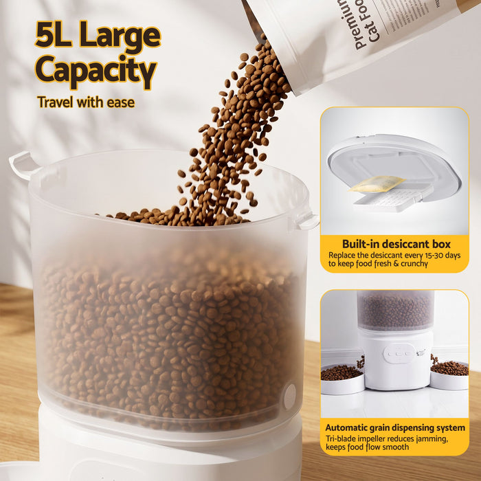 i.Pet 5L Automatic Pet Feeder Dual Bowl Smart Dispenser APP Control Cats Dogs