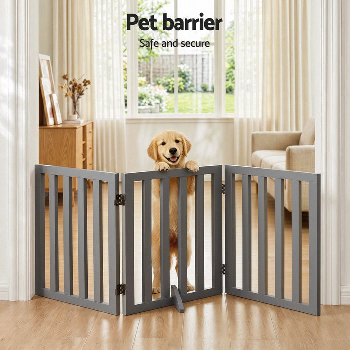i.Pet Dog Gate Playpen Enclosure 3 Panels Pet Door Fence Wooden Play Pen Stair