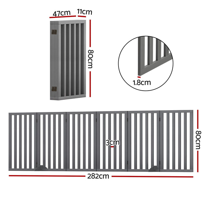 i.Pet Dog Gate Playpen Enclosure 6 Panels Pet Door Fence Wooden Play Pen Stair