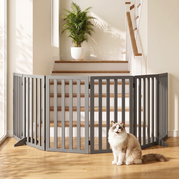 i.Pet Dog Gate Playpen Enclosure 6 Panels Pet Door Fence Wooden Play Pen Stair