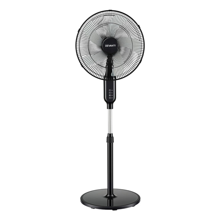DEVANTI 16" Pedestal Fan with Remote 3 Speeds 8H Timer, Black