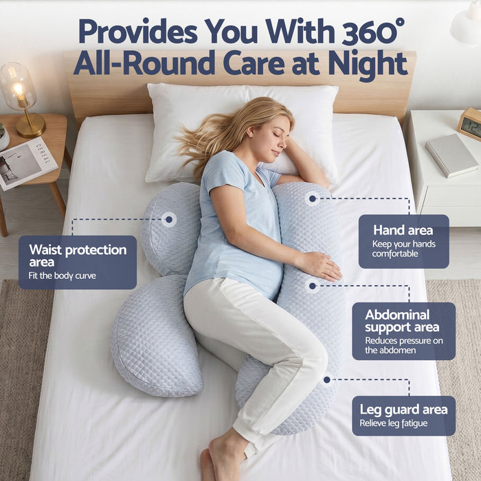 Giselle Bedding Cooling Pregnancy Pillow Adjustable Maternity Pillow for Sleeping, Body Pillows for Adults Support Back, Belly, and Hips, Blue 37x87 cm