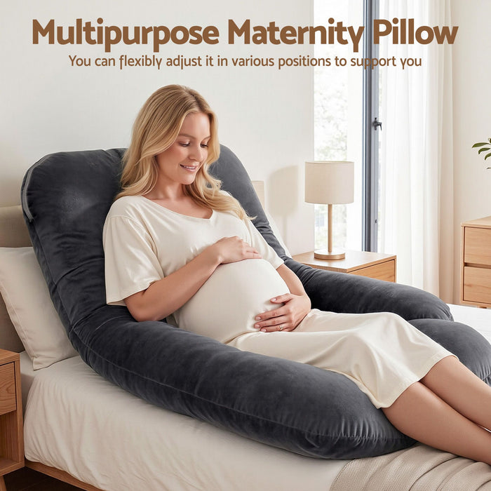 Giselle Bedding Pregnancy Pillow G-Shaped Full Body Pillow for Back and Belly Support Maternity Pillow with Removable Cover, Dark Grey 135x70 cm