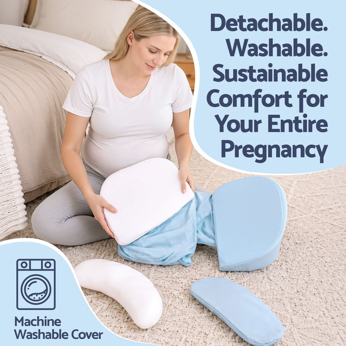 Giselle Bedding Memory Foam Pregnancy Pillow Adjustable with Concave Curve Design, Support for Back, Belly, and Hips, Blue
