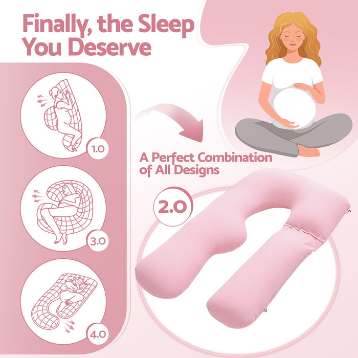 Giselle Bedding Pregnancy Pillow U Shaped Full Body Pillow with 100% Cotton Jersey Cover Maternity Pillow for Sleeping Reading, Pink, 73x133cm