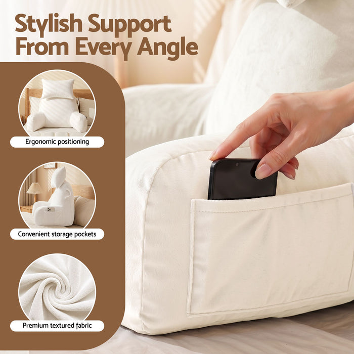 Giselle Bedding Reading Pillow with Detachable Neck Roll & Armrests Sit Up Pillow for Bed Back Support Pillow for Watching TV & Gaming Beige