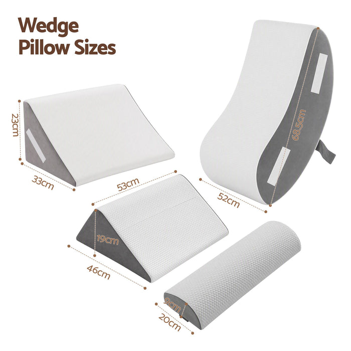 Giselle 4PCS Orthopedic Bed Wedge Pillow Set Anti-Slip Velcro System For Sleeping, 30D Gel Memory Foam Support Cushions For Acid Reflux And Leg Elevation
