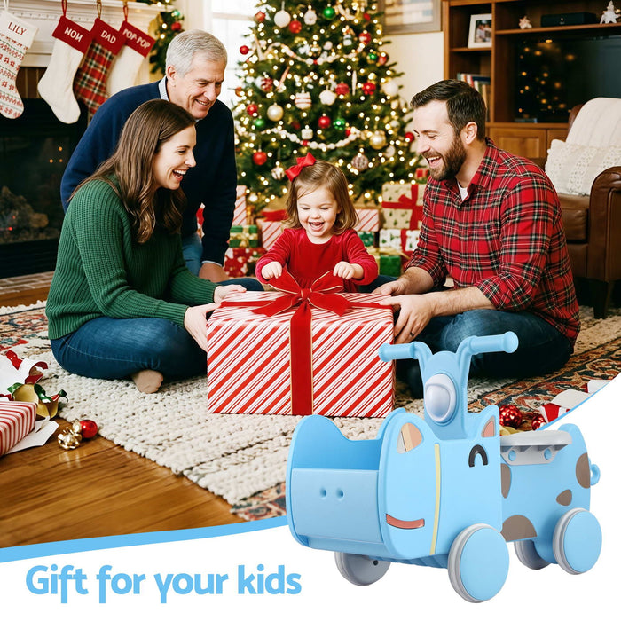 KEEZI Kids Ride On Push Car Toys with Storage Space Animal Stickers Blue 67CMX43CM
