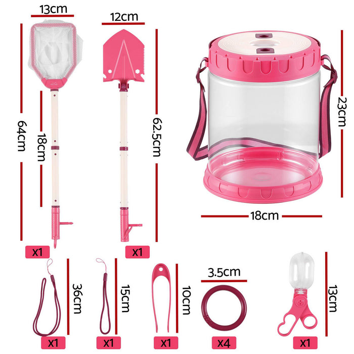 Keezi Kids Bug Catcher Kit 12pc Outdoor Explorer Toys Insect Viewer Net Shovel Pink