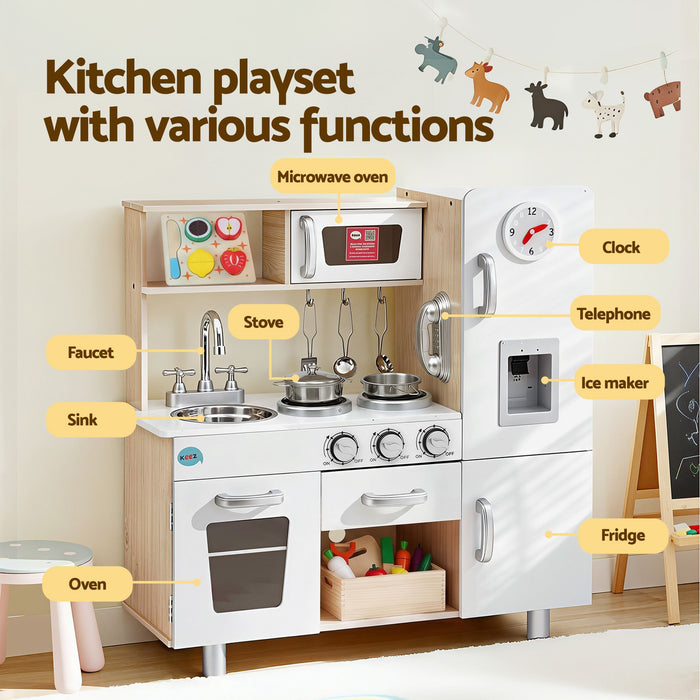 Keezi Kids Wooden Pretend Kitchen Playset with 29pc Cutting Food Set