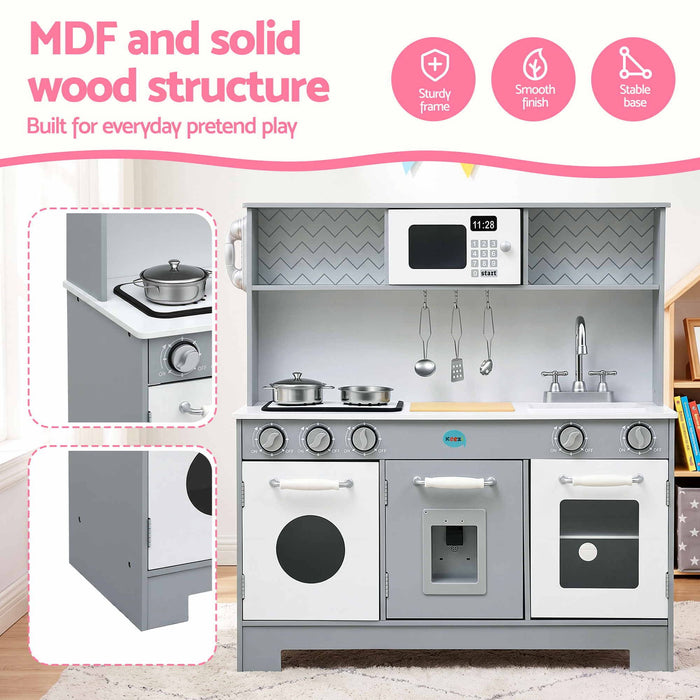 Keezi Wooden Play Kitchen Pretend Kitchen 82cm Kids Toy Food Set Grey