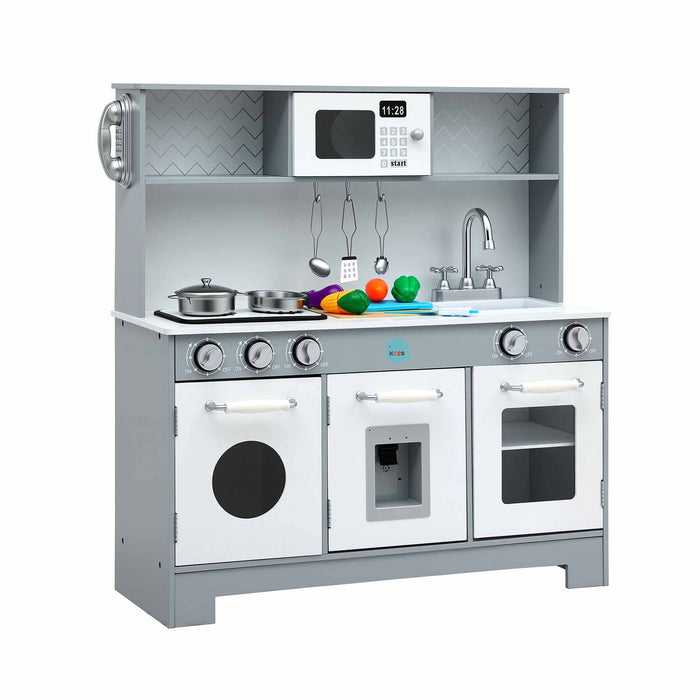 Keezi Wooden Play Kitchen Pretend Kitchen 82cm Kids Toy Food Set Grey