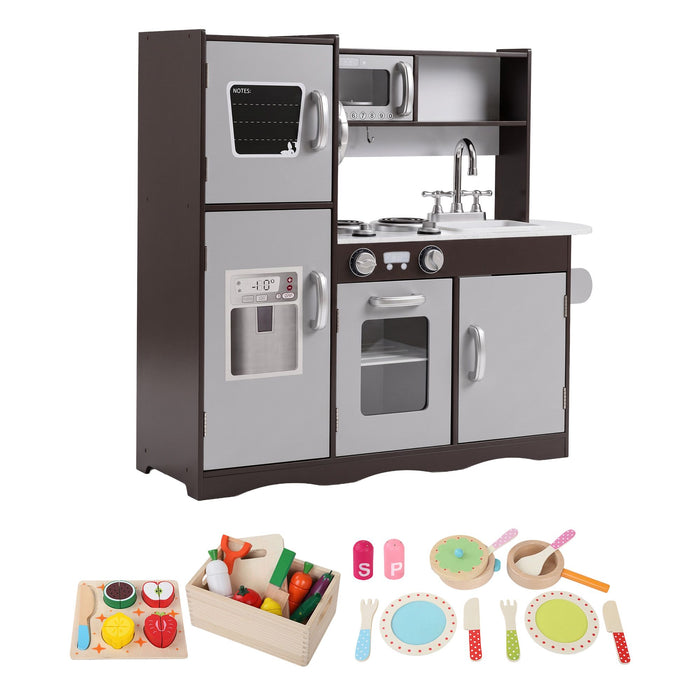Keezi Kids Play Kitchen Pretend Toy Kitchen With Wooden Play Food Set