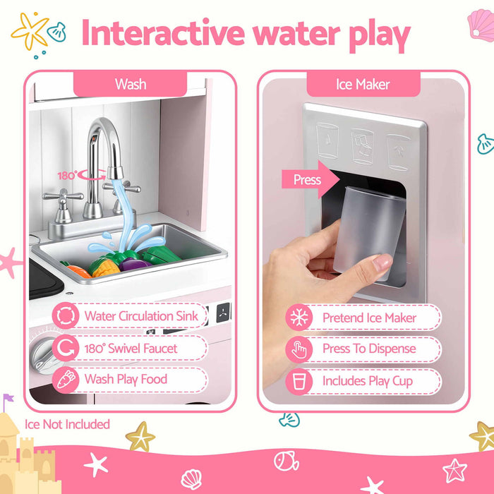 Keezi 102cm Wooden Pretend Kitchen Playset With Apron And Food Set1 Pink