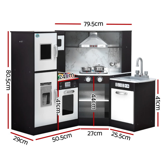 Keezi Kids Kitchen Play Set Wooden Pretend Cooking Playset w/Sounds Lights Black
