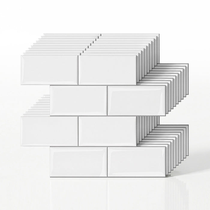 Artiss 3D Peel and Stick Wall Tiles Self Adhesive Subway Backsplash 10 Sheets, White
