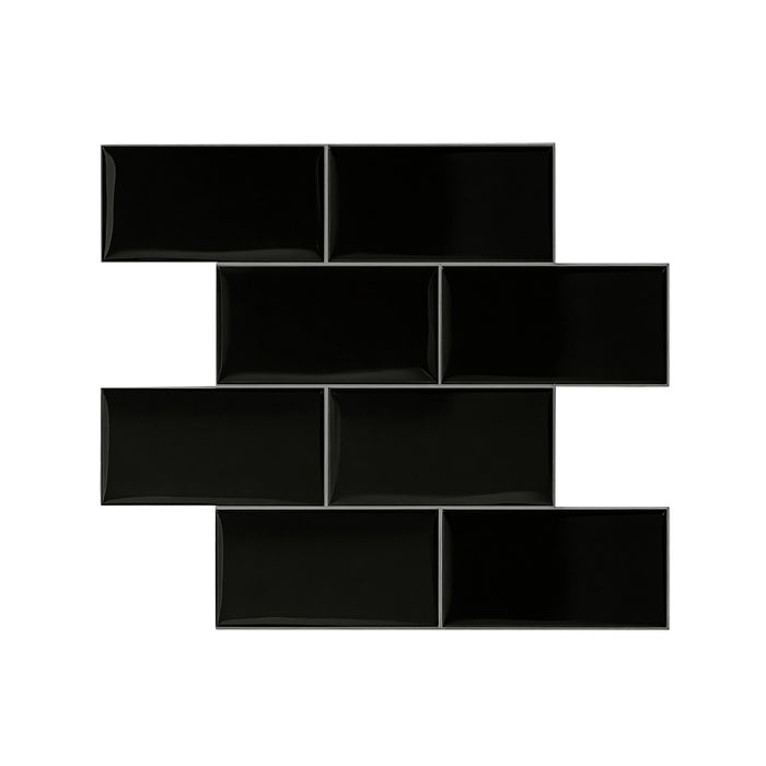 Artiss 3D Peel and Stick Wall Tiles Self Adhesive Subway Backsplash 10 Sheets, Black