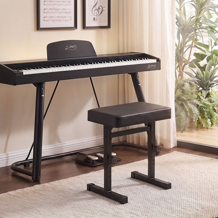 Alpha Piano Bench Adjustable Seat Heavy Duty H-Shape Piano Stool Black