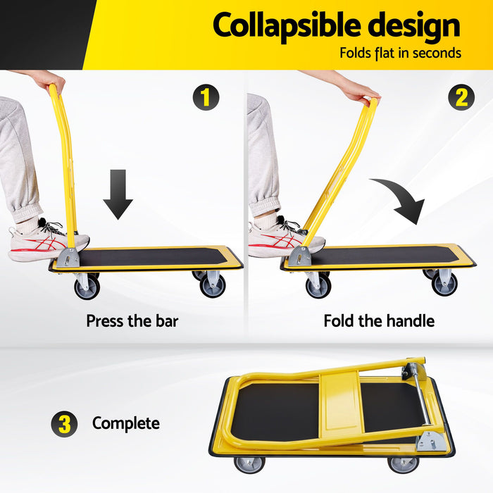 Giantz Platform Trolley Hand Truck Folding Platform Cart 150kg Load Yellow