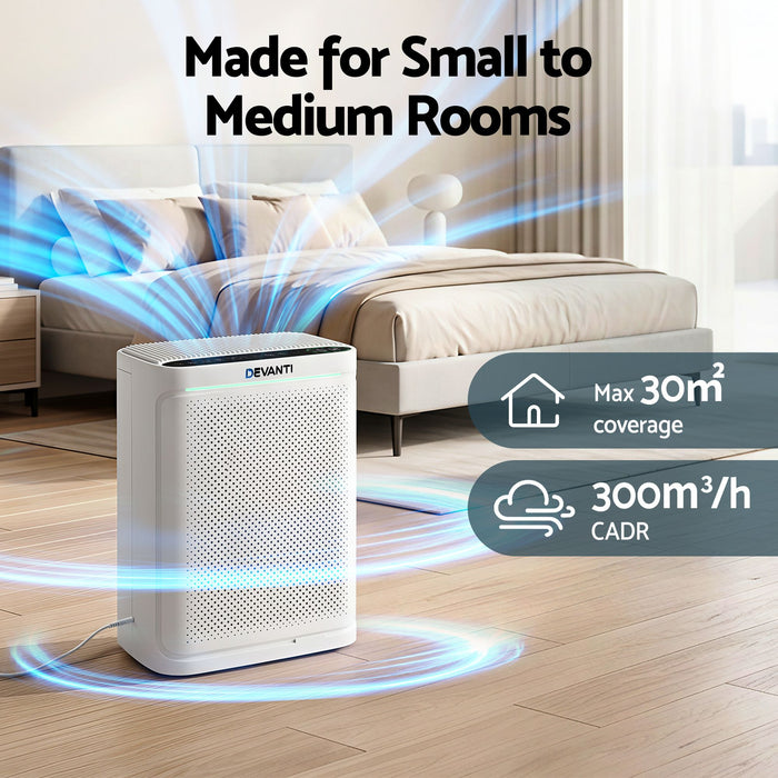 Devanti Air Purifier HEPA Air Cleaner Digital Display Bedroom White