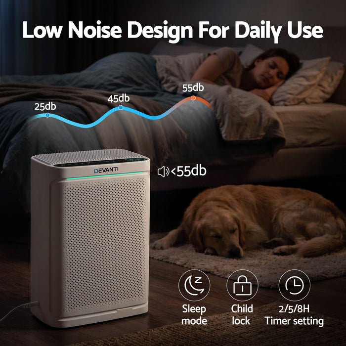 Devanti Air Purifier HEPA Air Cleaner Digital Display Bedroom White