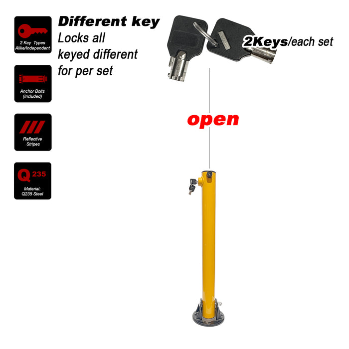 Parkero Heavy-duty Parking Bollard locker Barrier Vehicle 2 Side Fold-down Design Cast Steel Base 60cm