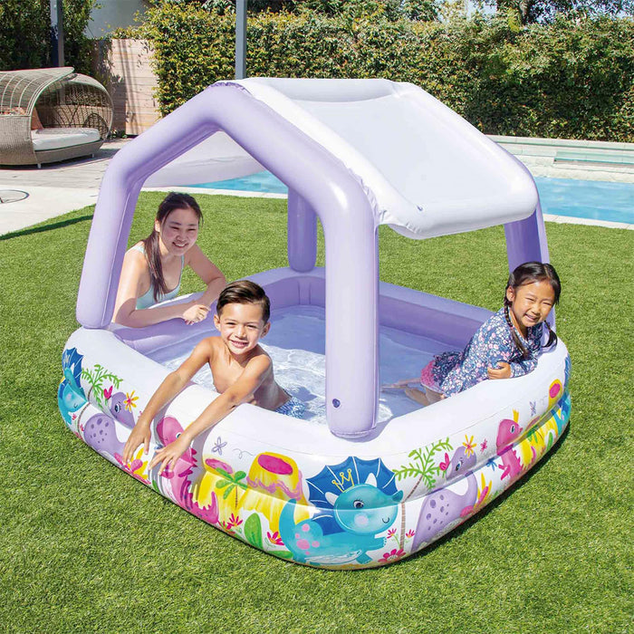 Intex Removable Sun Shade Inflatable Swimming Pool With Dinosaur Purple Kids 2+