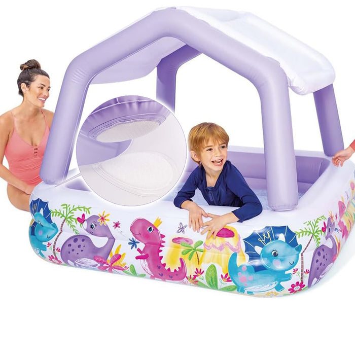 Intex Removable Sun Shade Inflatable Swimming Pool With Dinosaur Purple Kids 2+