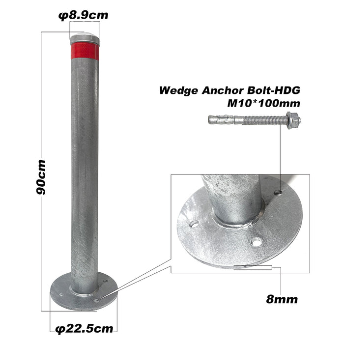 Parkero Surface Mounted Bollard 90x⌀9cm Galvanized Iron Carpark Barrier Heavy-duty