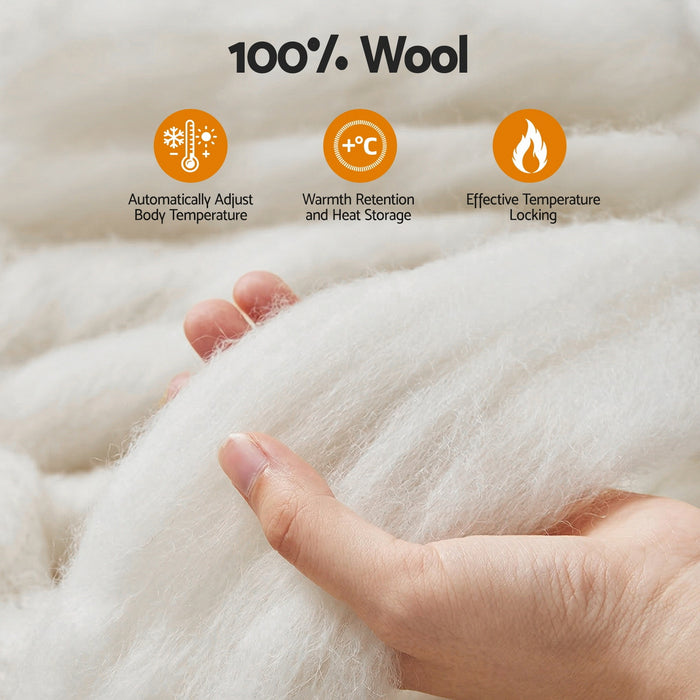Giselle Bedding Wool Quilt 500GSM Thick Double Winter Doona Baffle Box Construction 100% Wool Filling