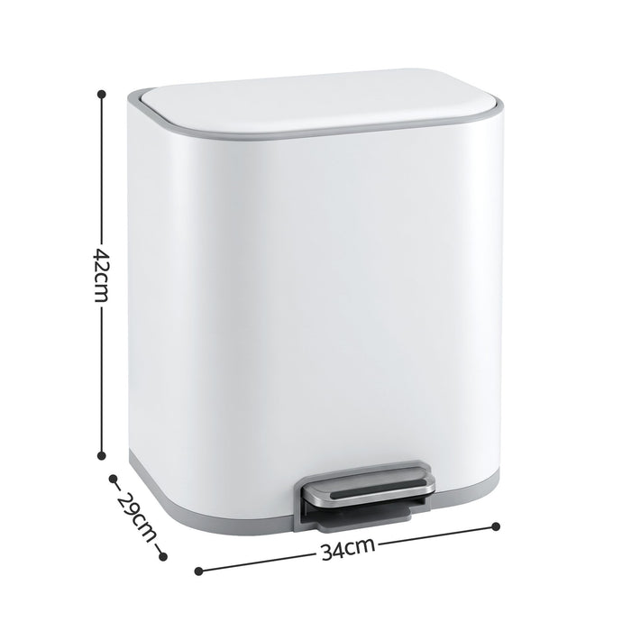 Cefito 20L Trash Bin Steel Pedal Bins Soft Close Kitchen Rubbish Waste Can White