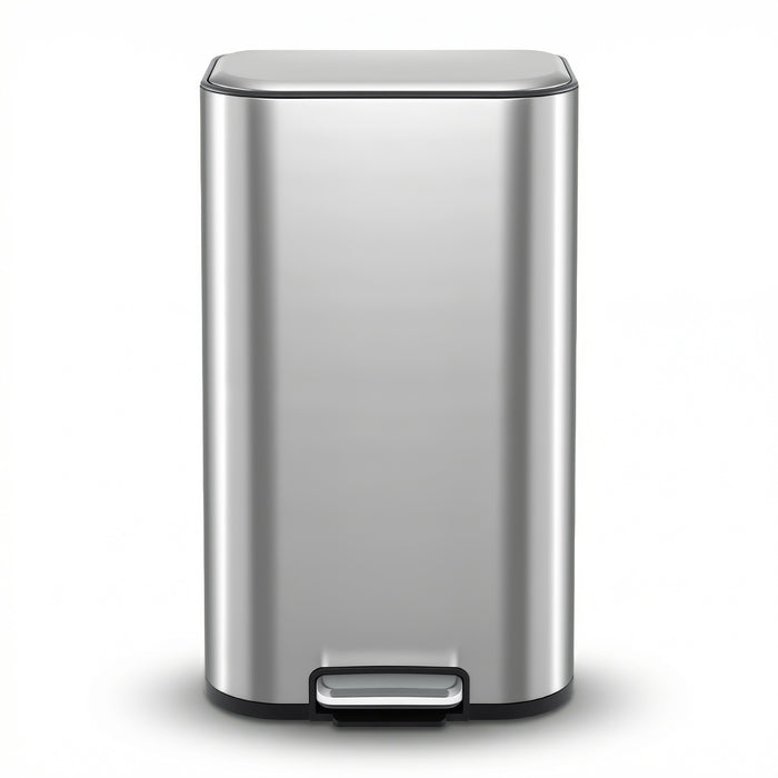 Cefito Kitchen Trash Can 40L Pedal Bins Rubbish Bin Steel with Soft Close Lid, Removable Inner Bucket, Rectangular Garbage Can Recycling Bin, Silver