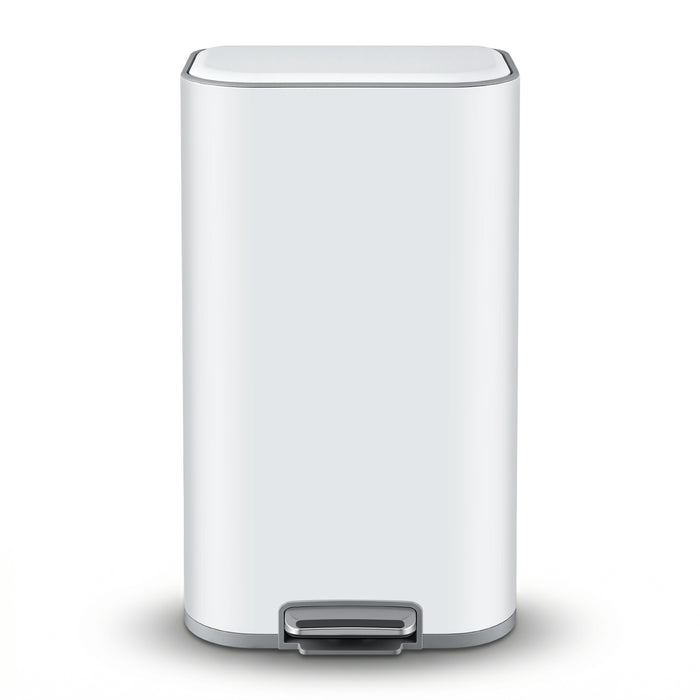 Cefito Kitchen Trash Can 40L Pedal Bins Rubbish Bin Steel with Soft Close Lid, Removable Inner Bucket, Rectangular Garbage Can Recycling Bin, White